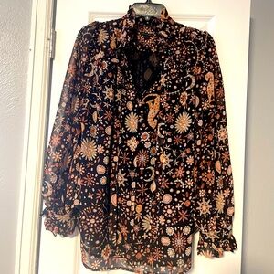 Ann Taylor moon and sun black and pink geometric blouse